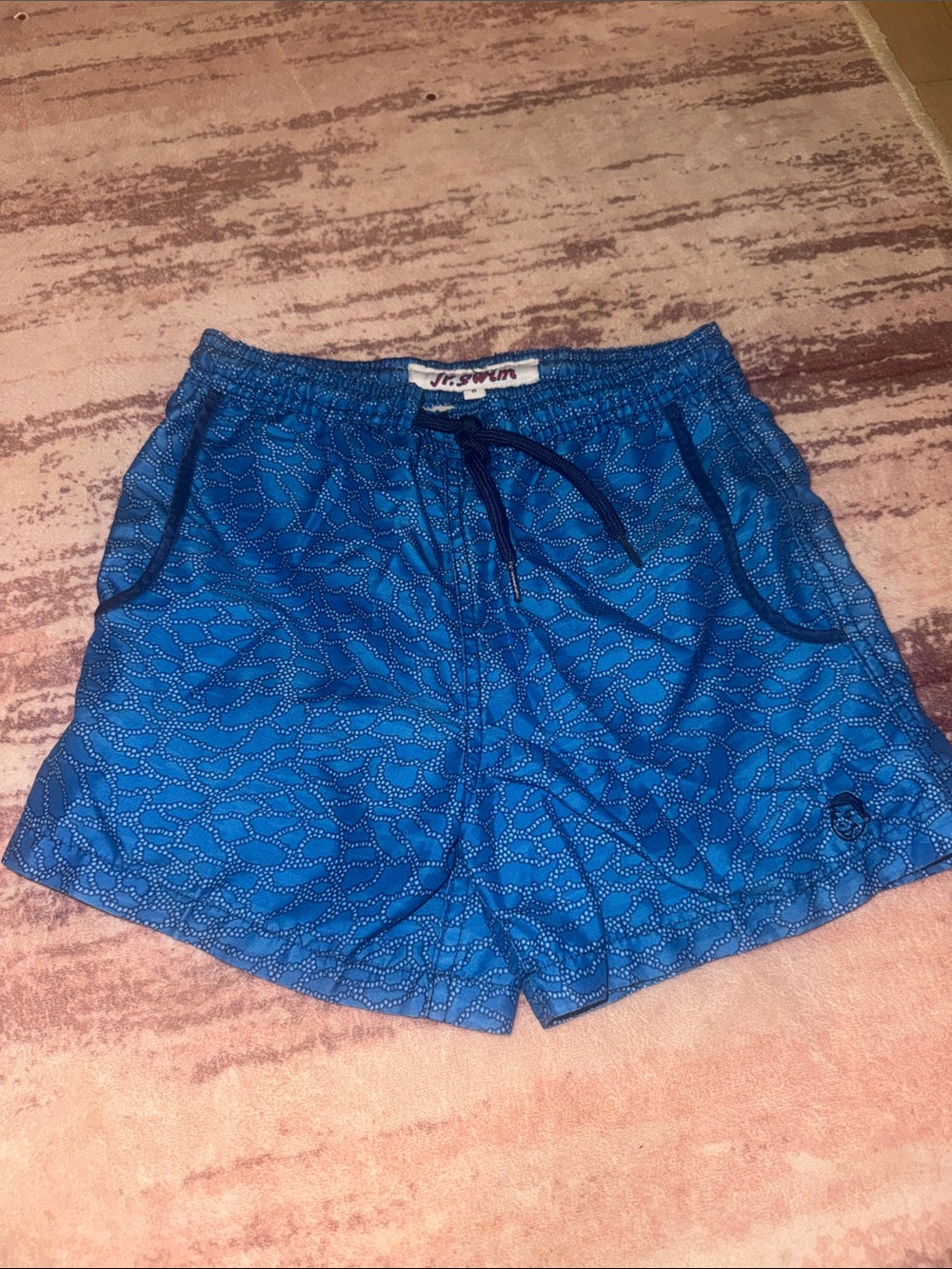 Junior Blue Kids Swim Trunks with Adjustable Drawstring